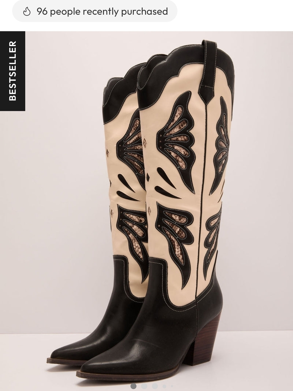 Vici Black and Cream Embroidered Over-the-Knee Western Boots
